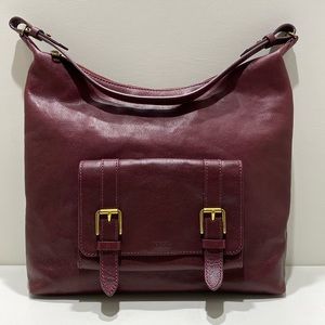 FOSSIL “Cleo” Eggplant Colored Leather Hobo Bag